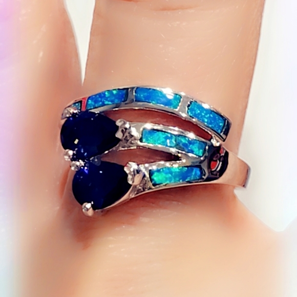 Sapphire & Opal Sterling Silver Gemstone Ring